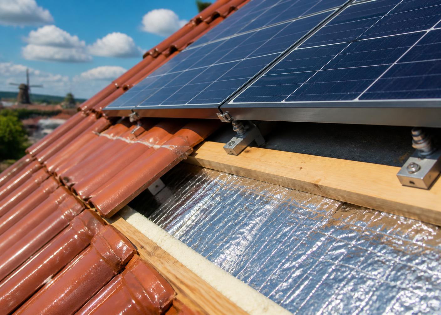 Zonnepanelen en dakisolatie op een Nederlands dak